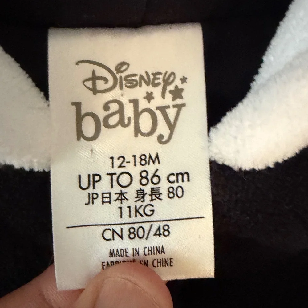 Disney Baby Mickey Mouse Plush Hooded Costume Coverall 12-18M Black Red New